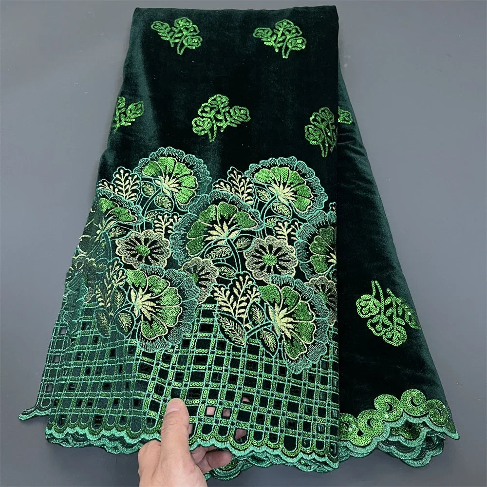 2025 Black African Nigerian velvet lace fabric Sequins Lace Fabric Guipure For Sewing Wedding Party Cloth High Quality Tissu