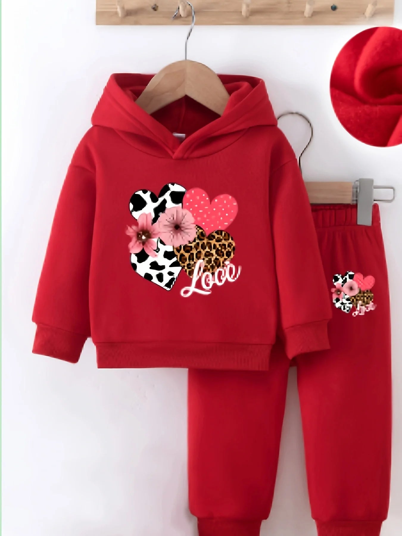 Love Flower Pattern Hoodie+Casual Pants