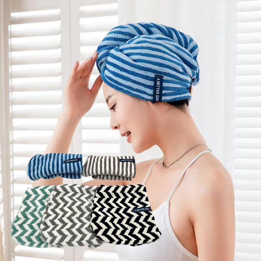 Stripped Microfiber Hair Dry Towel
