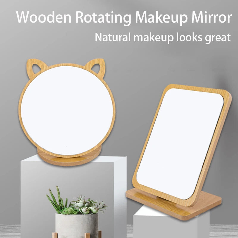 Portable Wooden Folding Desktop Makeup Mirror