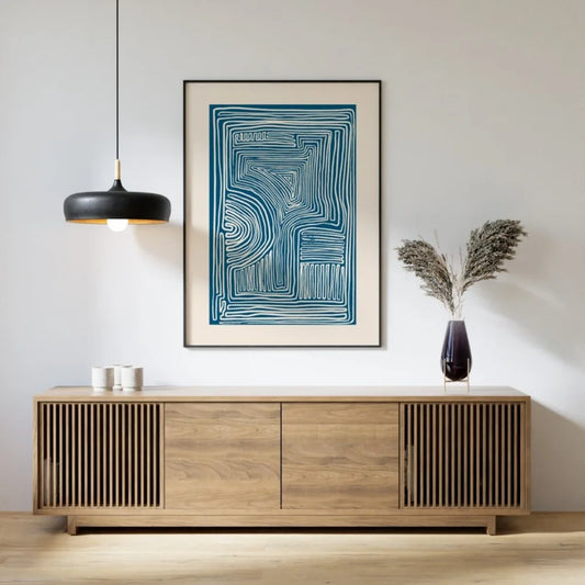Minimalistic Wall Decor - Line Art Print - Blue Wall Art Prints - Mid Century Modern Wall Art - Neutral Abstract canvas Poster