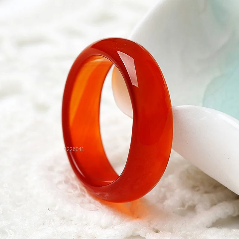 Natural Chalcedony Hand-carved Jade Ring