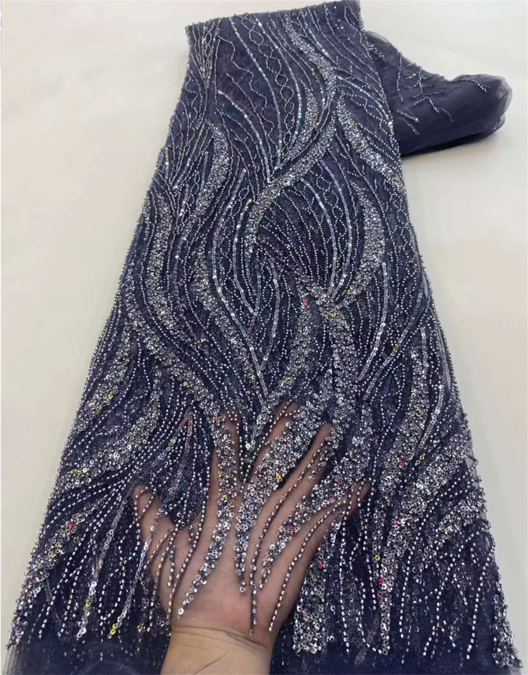 Gold African Tulle Lace Fabric 2025 French Net Sequins Fabric Sewing Embroidery With Beads Lace Tulle Mesh Nigeria Dress 5 Yards