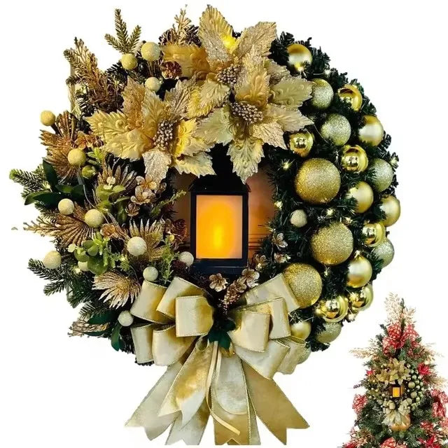 Christmas Wreath With Lantern Front Door