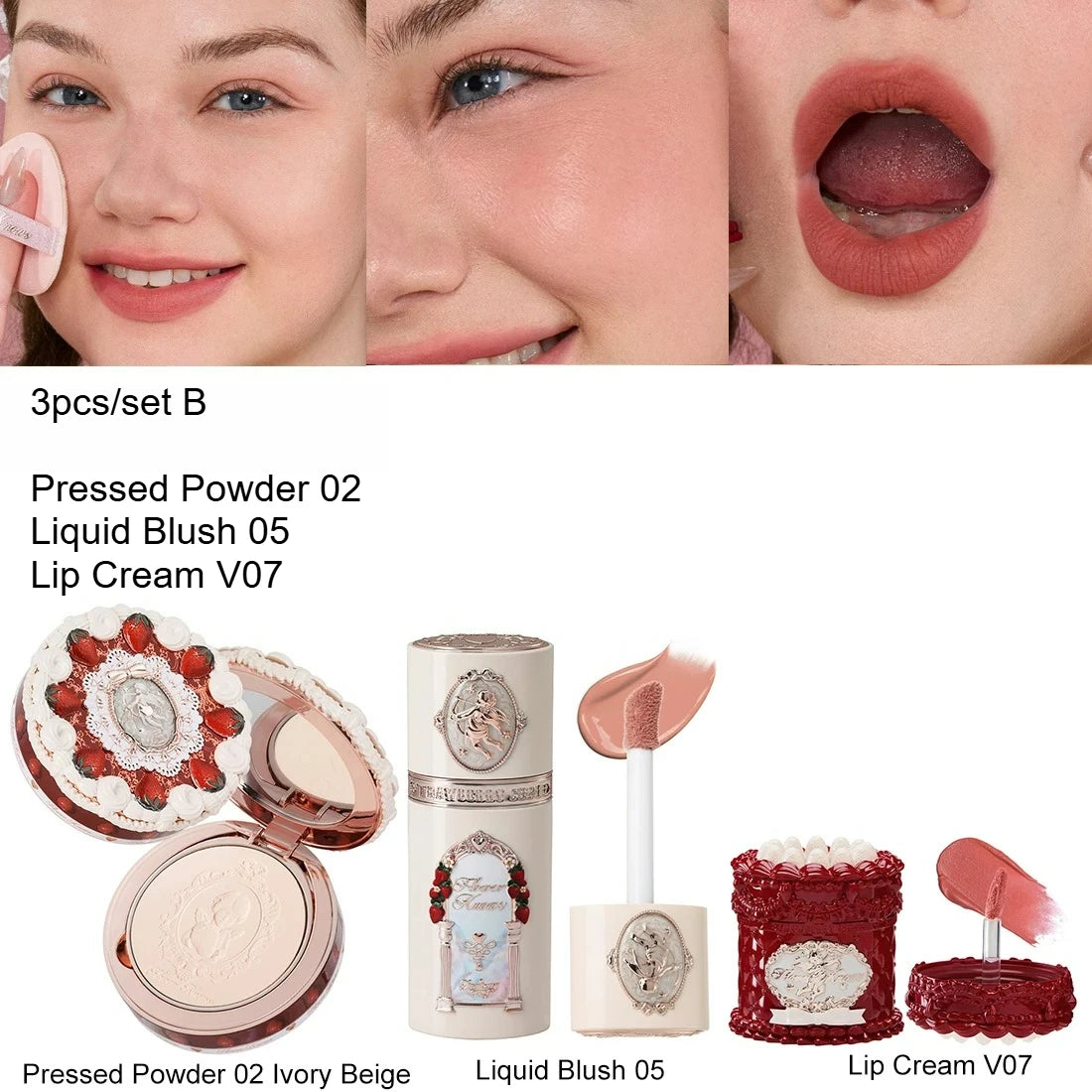 Matte Lip Cream Pressed Powder Liquid Blush Mirror Makeup Kit