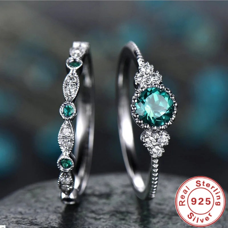 Ring Set with Emerald Zircon Crystals