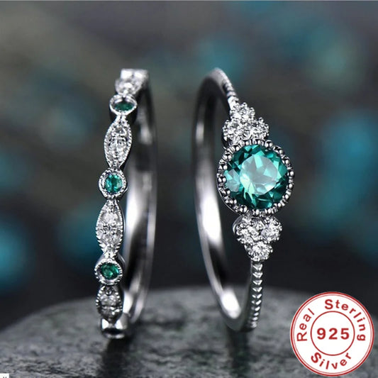 Ring Set with Emerald Zircon Crystals