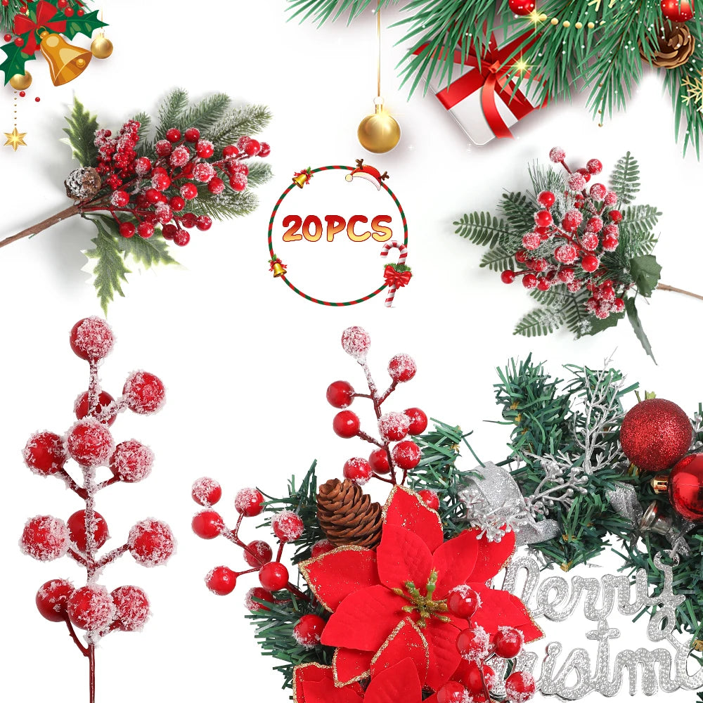20 PCS Artificial Fruit Snow Frosted Tree Decorations