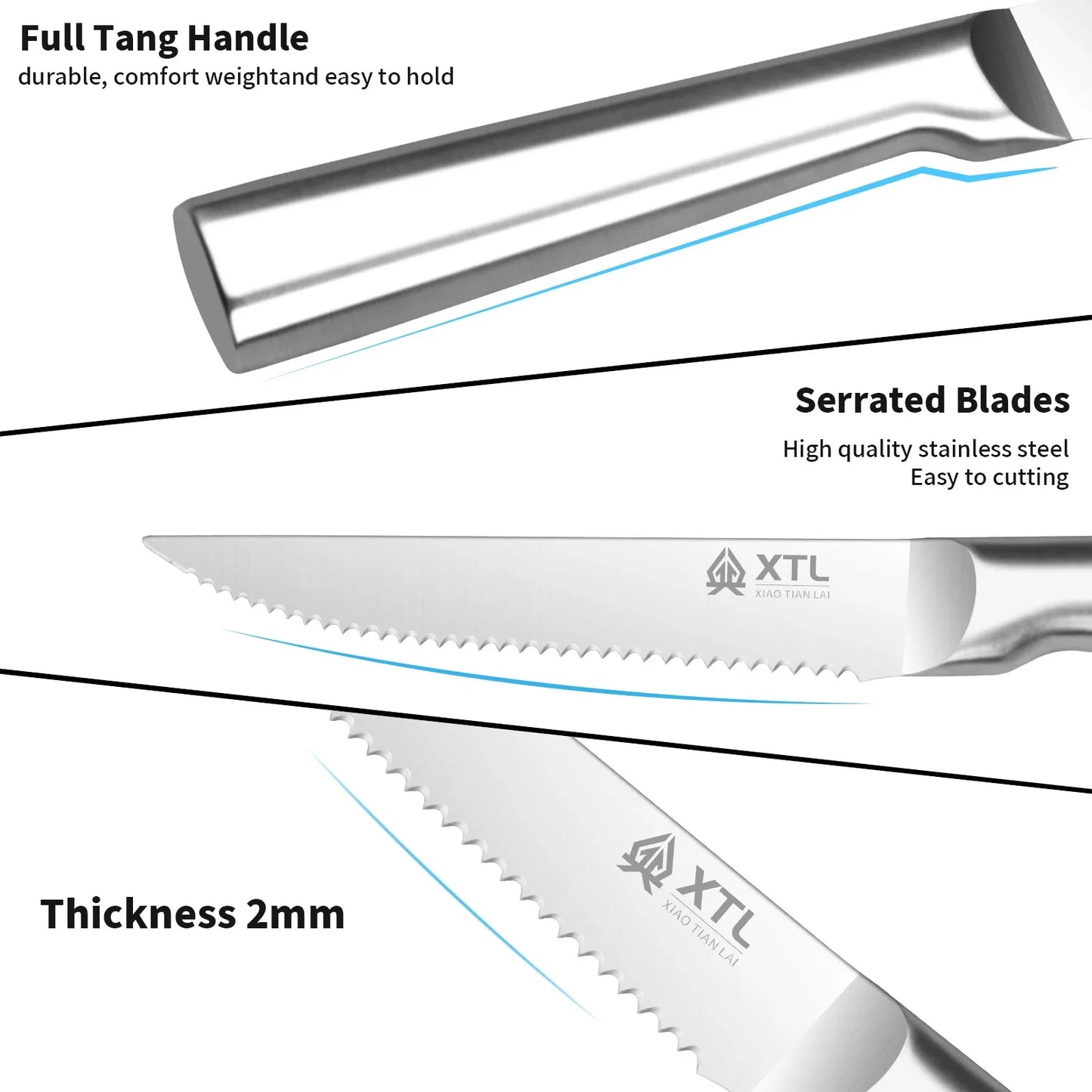 Steak Knife Cutlery Set - Knife, Fork and Spoon Set - Seiko Home Stainless Steel serrated steak cut - Kitchen Knife 4/6/8/pcs