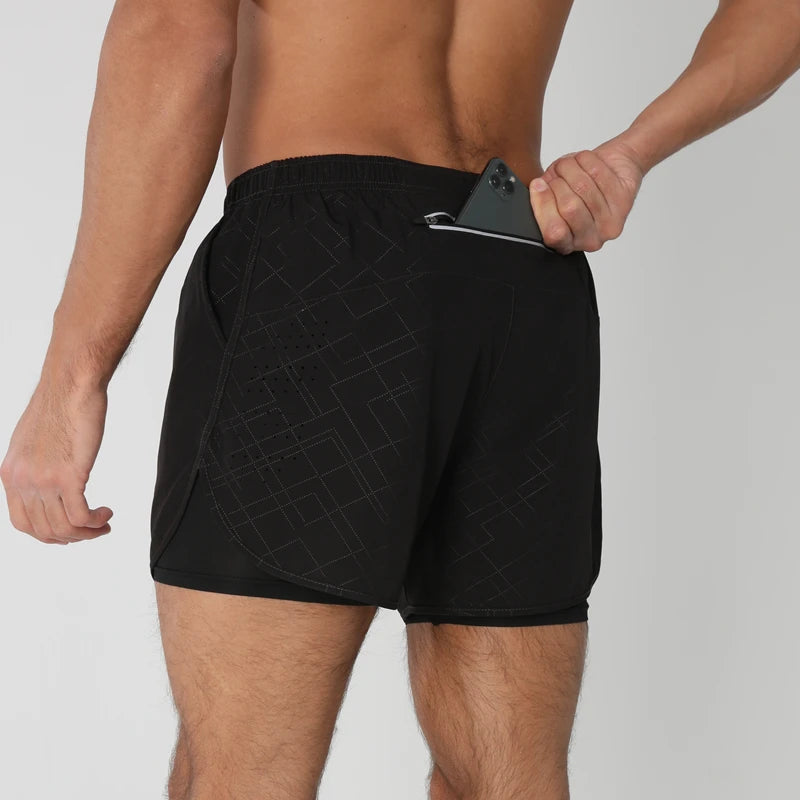 Men's breathable double-layer 2-in-1 fitness shorts