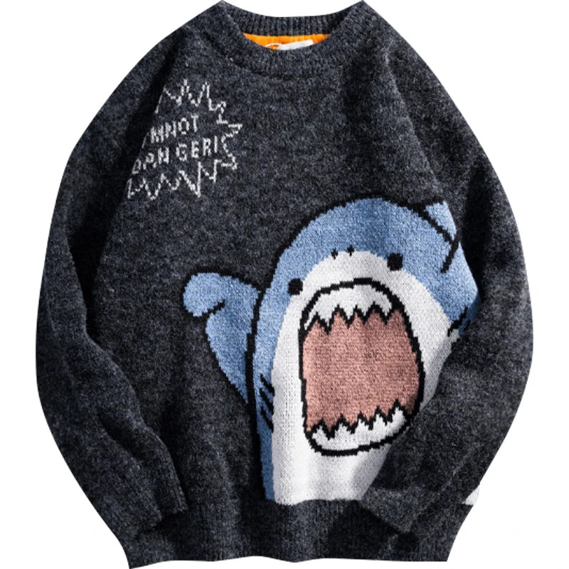 Shark Winter Cartoon Korean Hip Hop Loose Knit Jumper