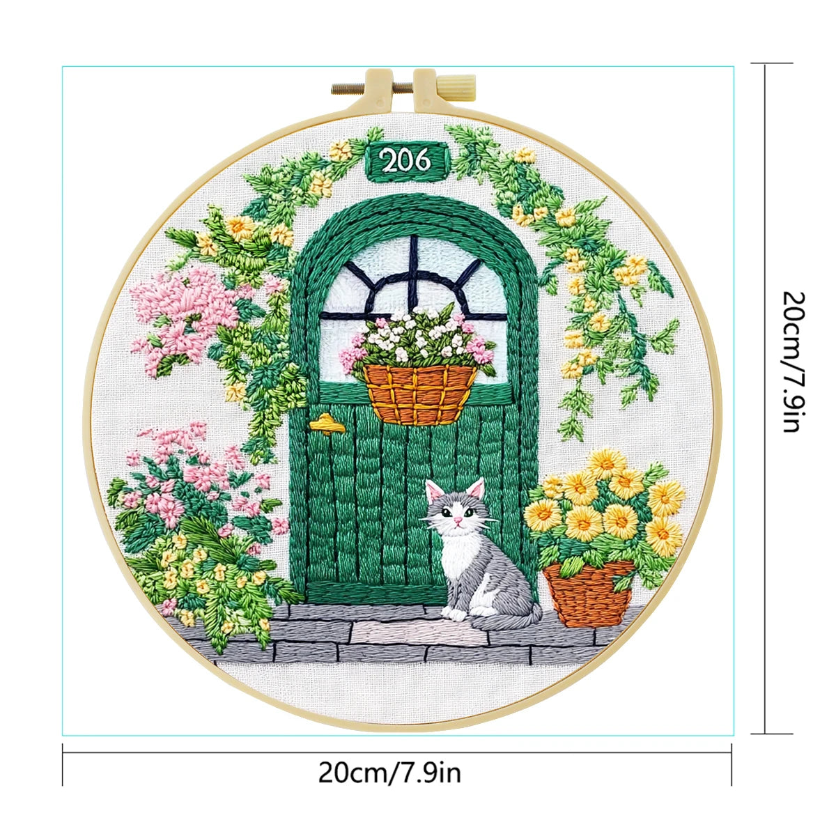 Front Door Cat Embroidery Starter Kit DIY Cross Stitch Set for Beginner Printed Sewing Art Handcraft Home Decor Needle Art