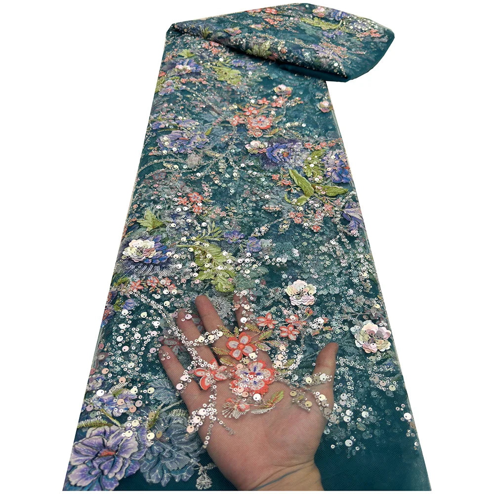 African Lace Fabric 2025 Sequins Beaded Embroidery Groom Nigerian Bridal High Quality French Tulle Lace Fabric For Wedding