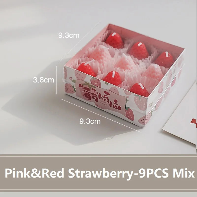 4/6/9PCS Strawberry Shaped Scented Candles Gift Box Handmade Realistic Fruit Scented Aromatherapy Mini Candles Home Decor Gifts