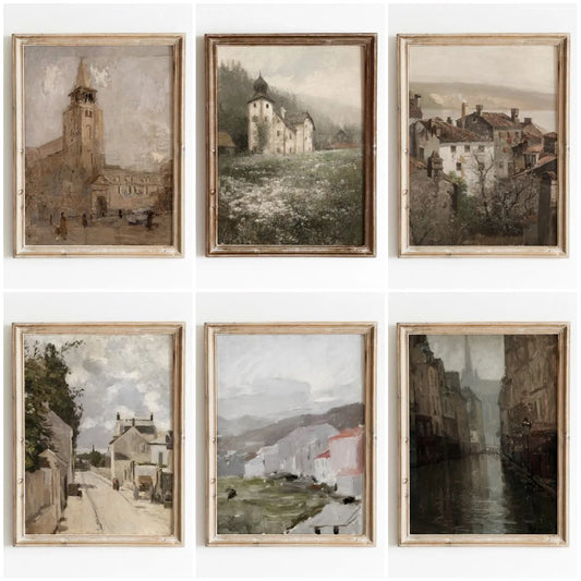 Vintage Abstract Country Landscape Wall Art Retro Architecture Poster European Village Oil Painting Print on Canvas Home Decor