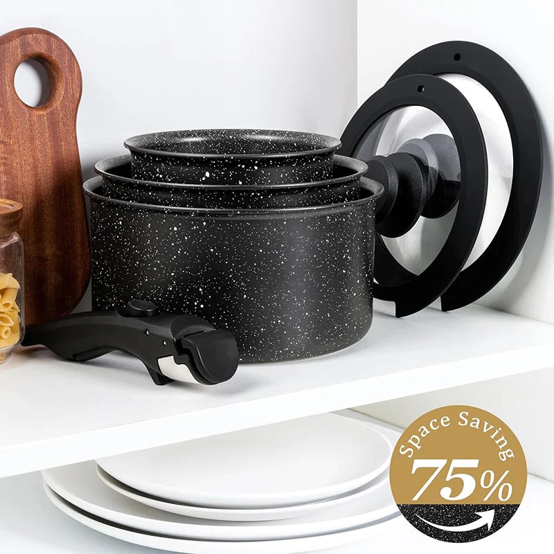 MICHELANGELO 6pcs/set Sauce Pan Set with Removable Handles 1Qt & 2 Qt & 3Qt Non Toxic Milk Pot Camping Stackable Cookware Set