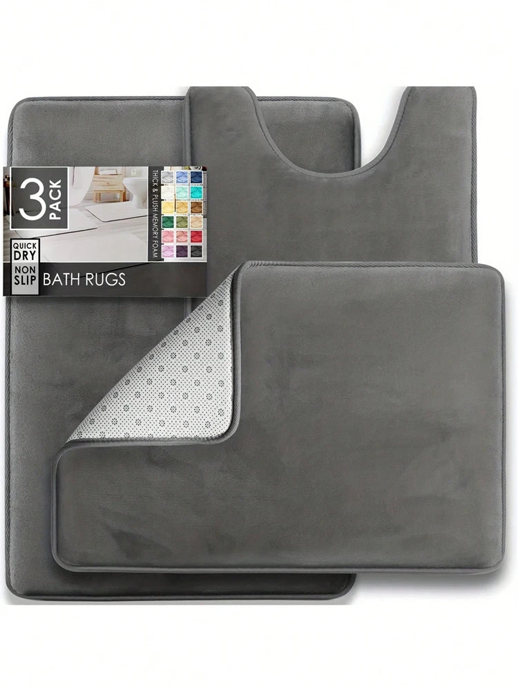 3 PC Velvet Non-Slip Bath Rugs