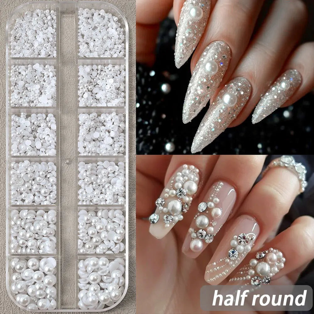 Half Round Pearls Beads 3 D Nail Charms