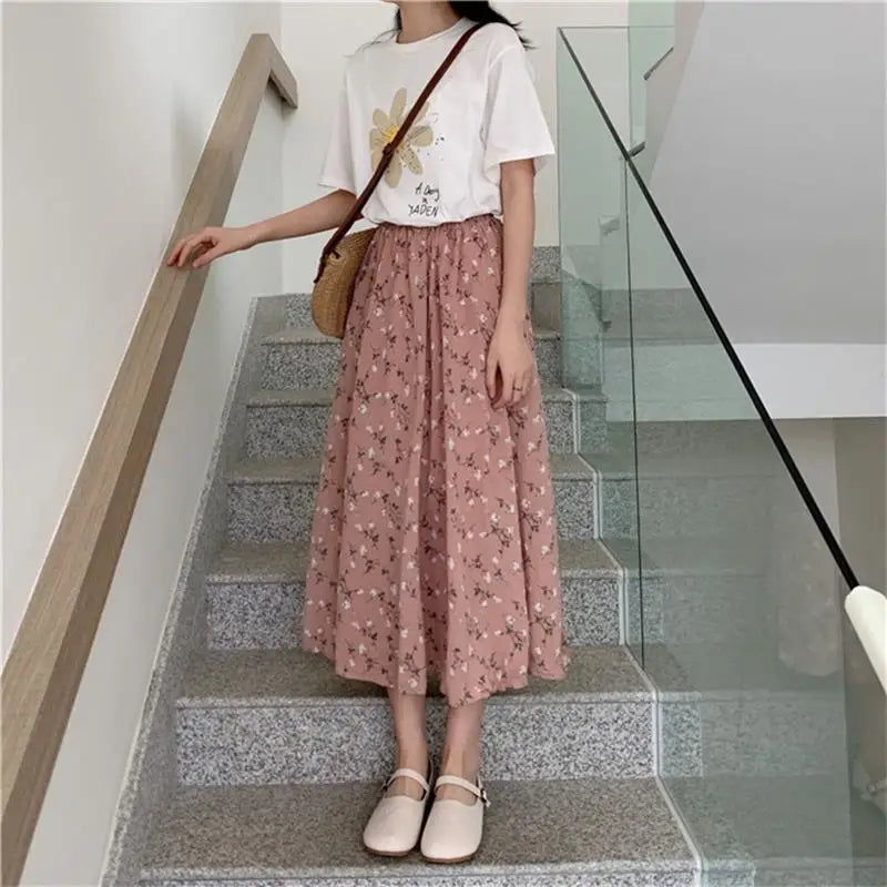 Women Korean Skirt Street wear Drawstring Midi Skirt