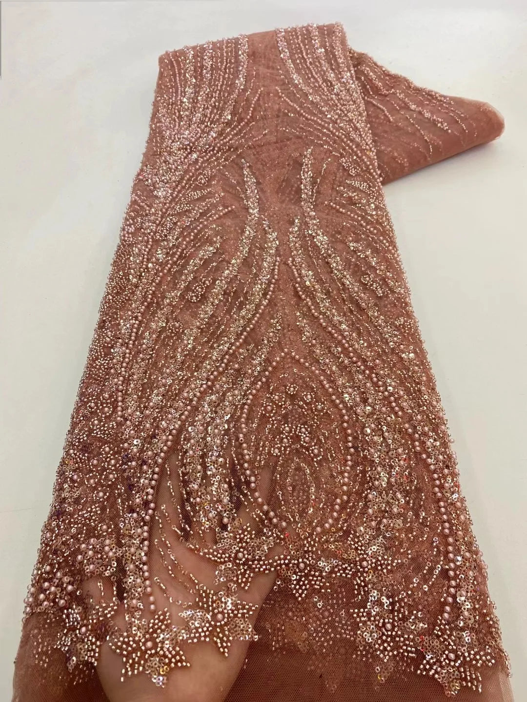 Nav Blue Sequin Luxury Beads Lace African 2025 High Quality 5 Yards Handmade Sequins Fabric Nigeria For Evening Party Wedding