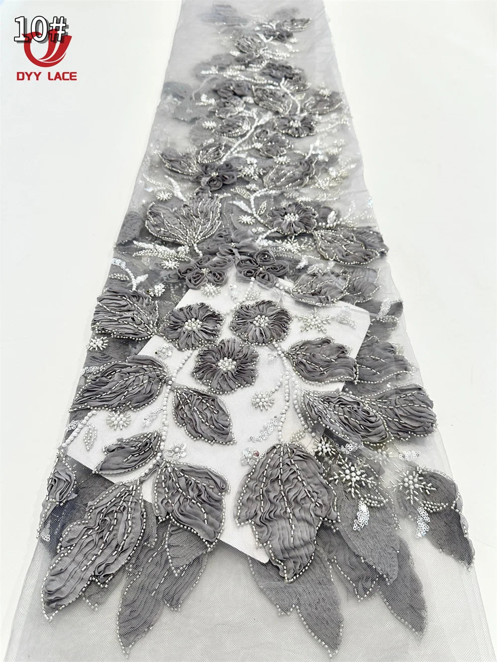 5 Yards African Lace Fabric 2025 High Quality French 3D Flower Sequins Embroidery Beads Tulle Lace Fabric For Party Dress