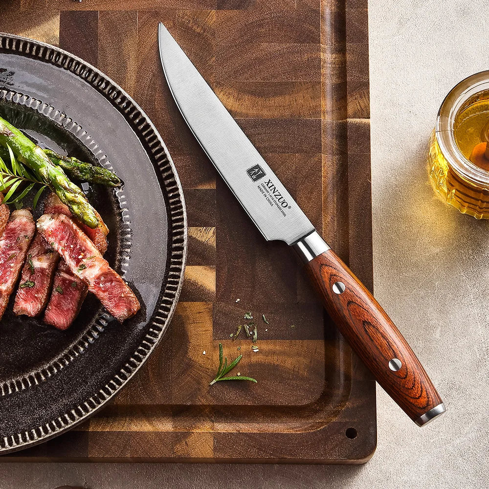 XINZUO 1/4 PCS Steak Knives Set DIN 1.4116 Stainless Steel Kitchen Multipurpos Knife Perfect For Western Restaurant Knife Dining