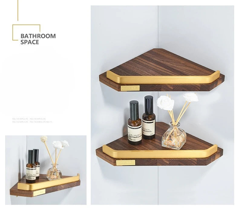 Walnut Wood Brushed Gold Bathroom Hardware Set