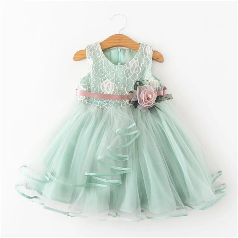 Rainbow Colorful  Pleated Kids Suspenders Dress