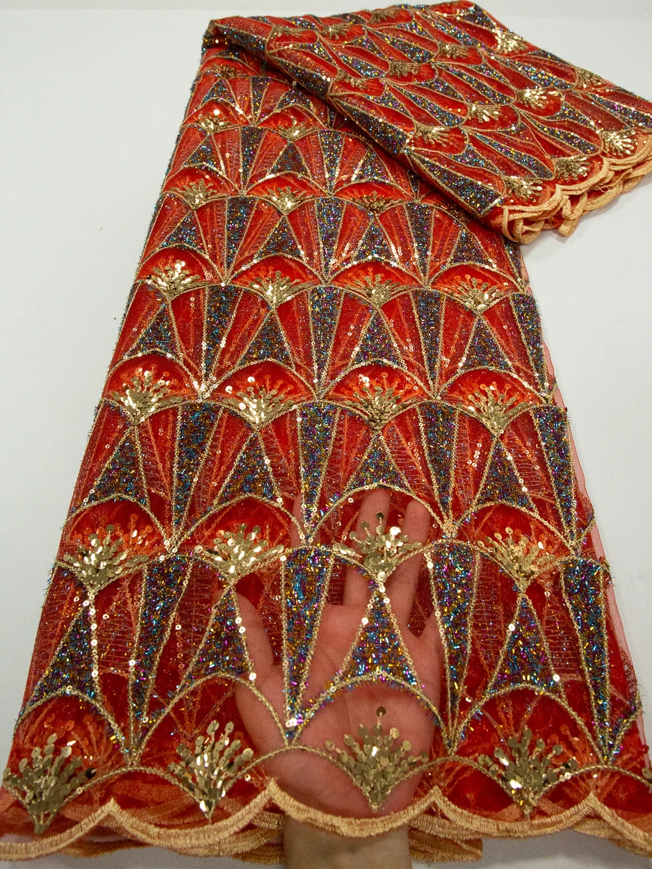 Kalume 2025 African Lace Fabric Sequins Nigerian Mesh Lace Fabric Sequins 5 Yards High Quality For Party Wedding Dress F3811