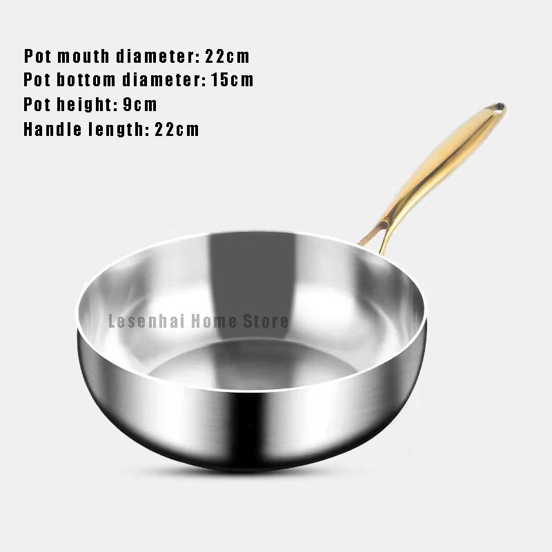 316 Stainless Steel Frying Pan Deepened Wok Non-Stick Skillets Steak Gas Stove Induction Cooker Universal Pan Kitchen Cookware
