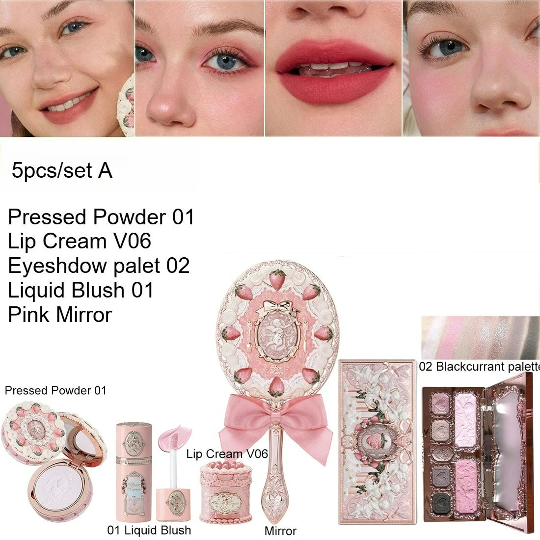 Matte Lip Cream Pressed Powder Liquid Blush Mirror Makeup Kit