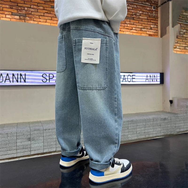 Big pocket letter straight jeans