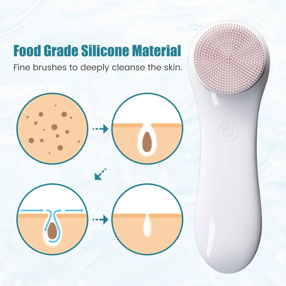 Facial Cleansing Brush Face Scrubber Waterproof Face Electric Silicone Face Deep Pores Blackhead Cleaning Washing Cleanser Brush