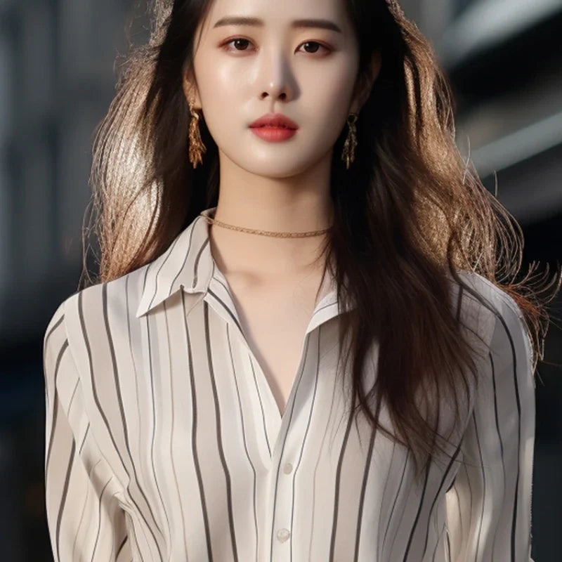 Stripe Women Vintage Blouse Fashion Top