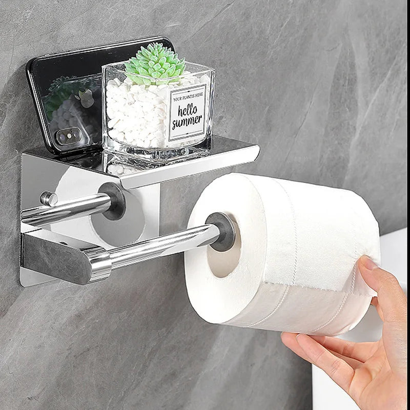 Toilet Paper Holder Wall Mount Kitchen Towel Storage Organizer Wall Roll Paper Phone Shelf Holder Home Bathroom Accessories