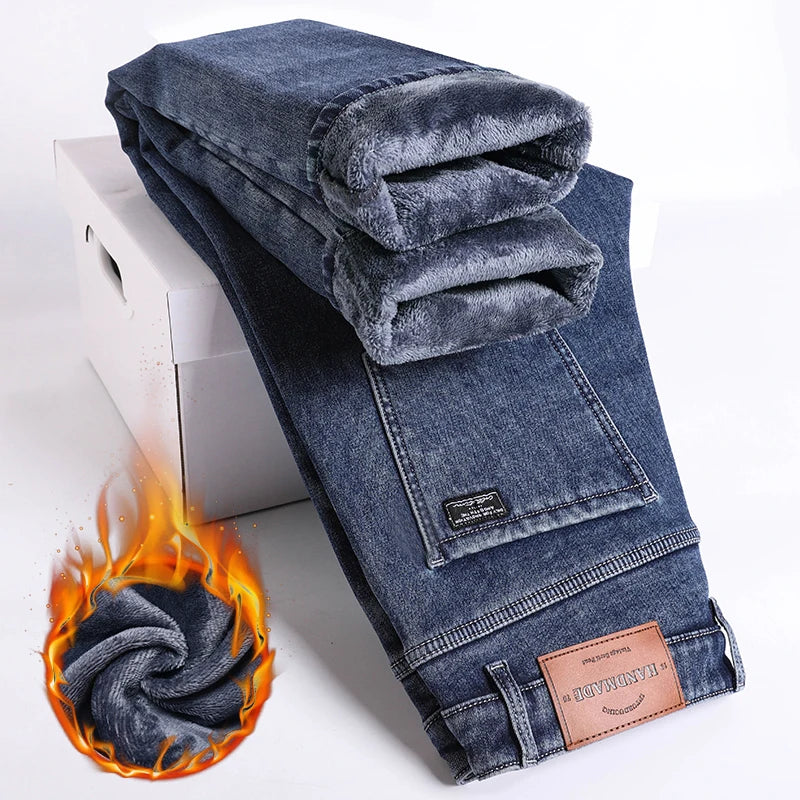 Winter Fleece Thick Warm Jeans For Men