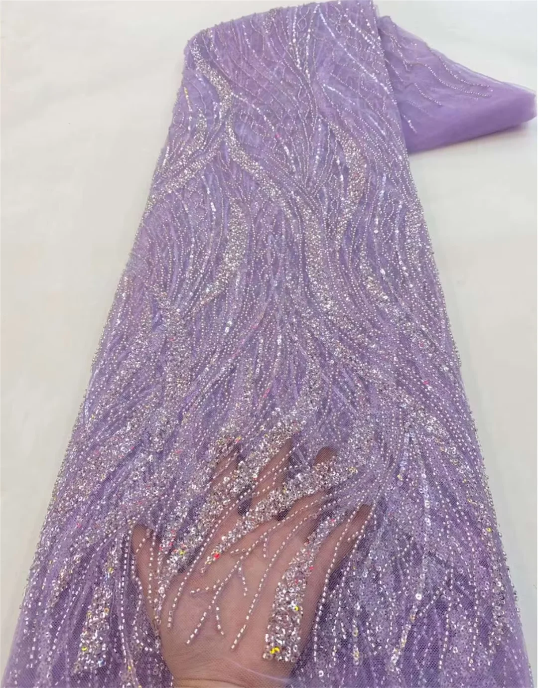 Gold African Tulle Lace Fabric 2025 French Net Sequins Fabric Sewing Embroidery With Beads Lace Tulle Mesh Nigeria Dress 5 Yards