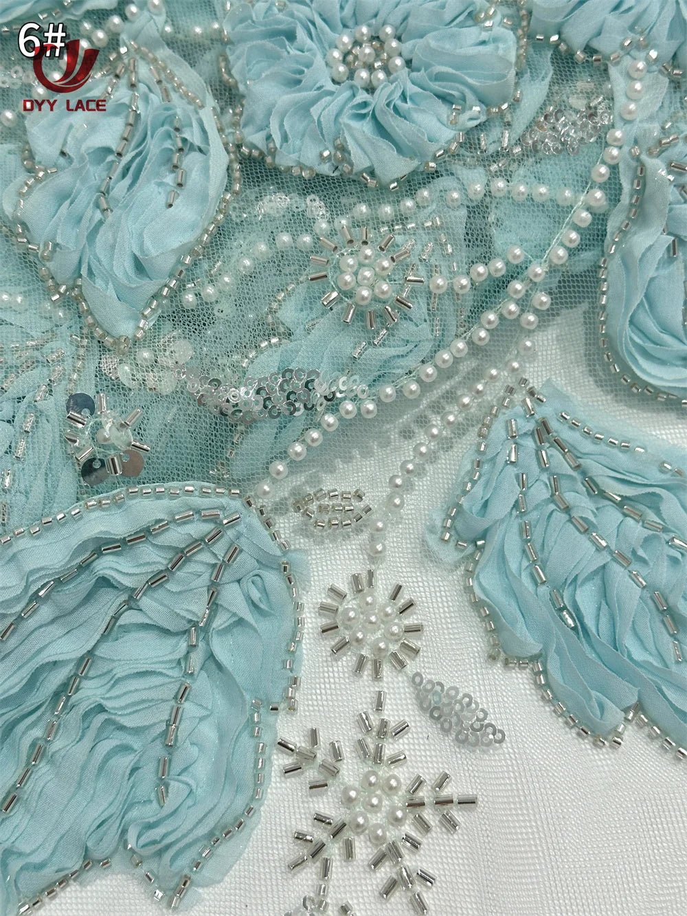 5 Yards African Lace Fabric 2025 High Quality French 3D Flower Sequins Embroidery Beads Tulle Lace Fabric For Party Dress