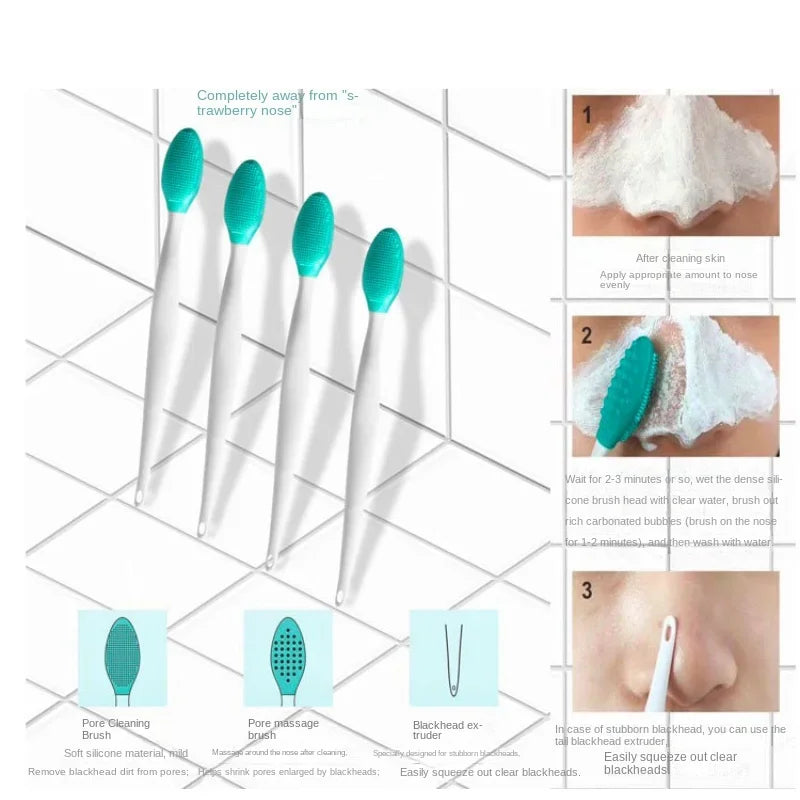 Skin Care Lip Exfoliating Facial Cleansing Face Scrub Nose Clean Brush Blackhead Remove Silicone Double-Sided Skin Care Tool