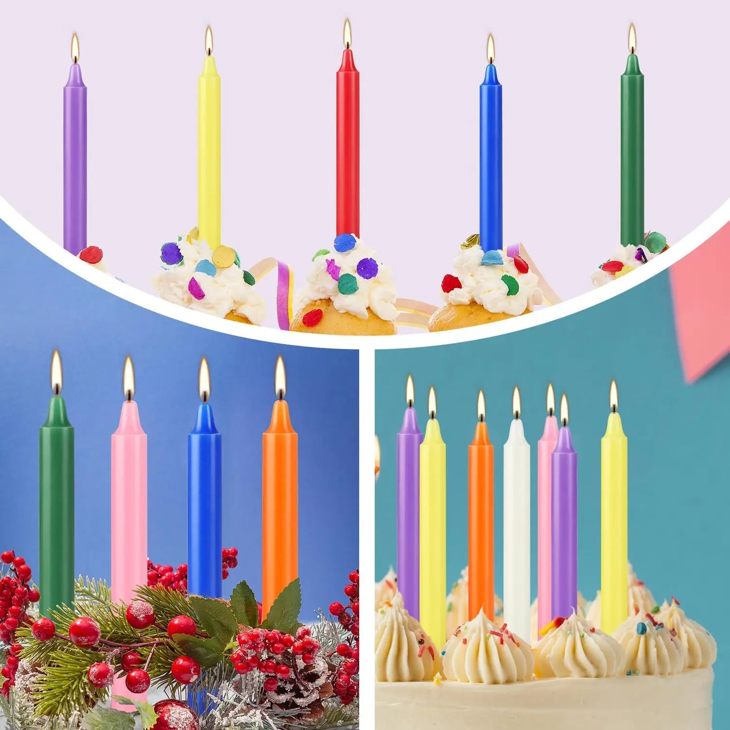 20 Colorfuled Small Waxs, No Drip, Smoke-Free, Scented Candles, Hand-Pulled, High-Quality, Suitable for All Places, and Various Holidays. We Only Uses the Tapered Candles Made of High-Quality Wax, so That the Burning of the C
