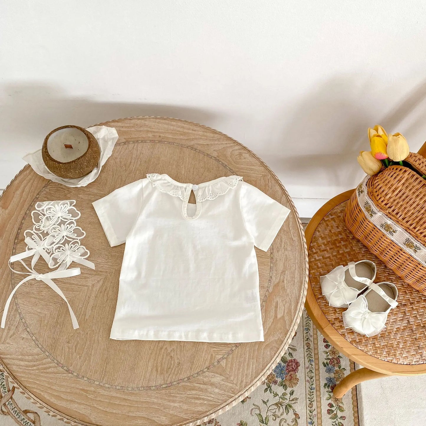 Girl T-shirt Lace Collar Knitted Top