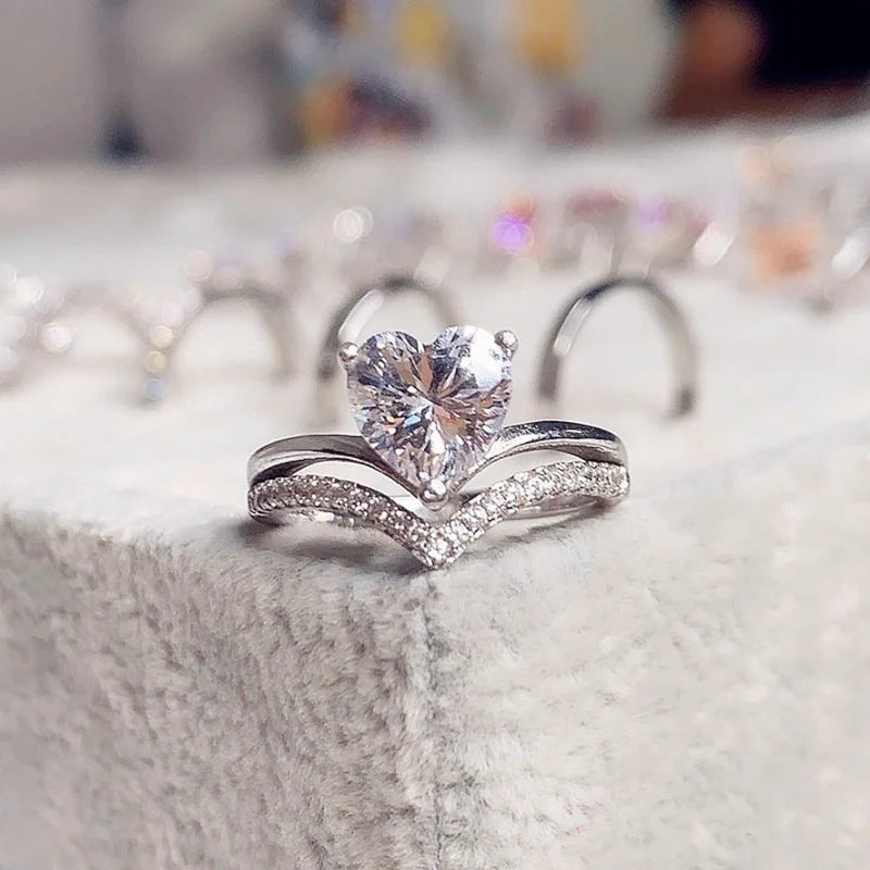 White Zircon Stones Heart Rings