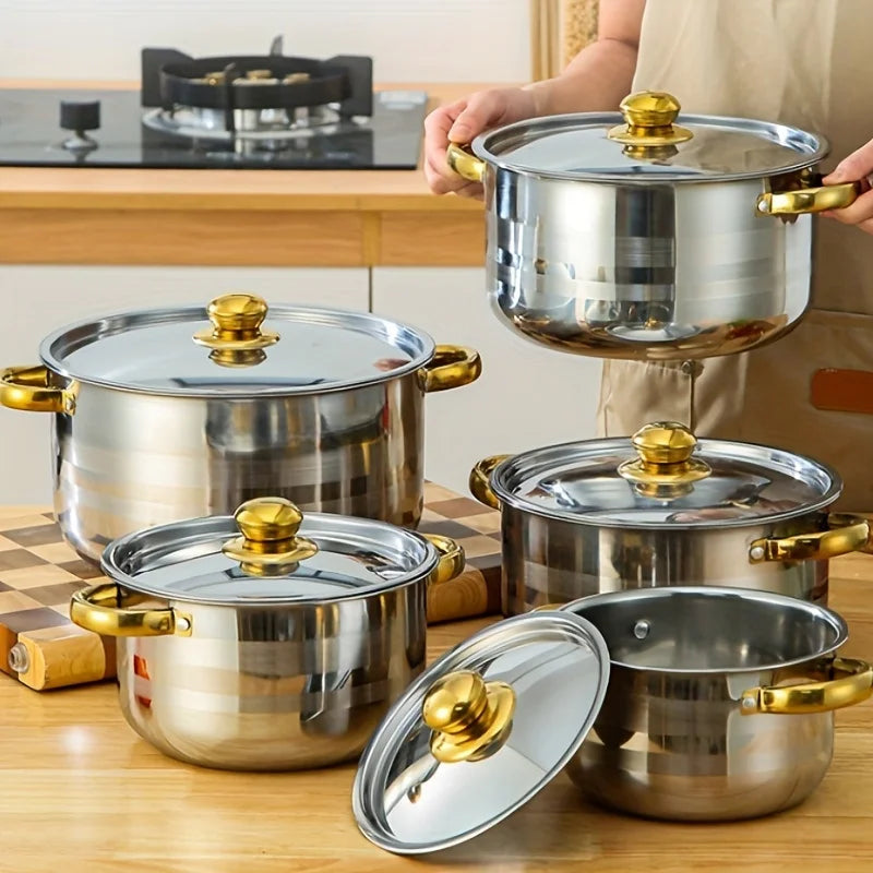 5Piece Golden Stainless Steel Cookware Set Multi-Purpose Compatible  Stoves, Non-Stick, Scratch-Resistant, and Dishwasher Safe