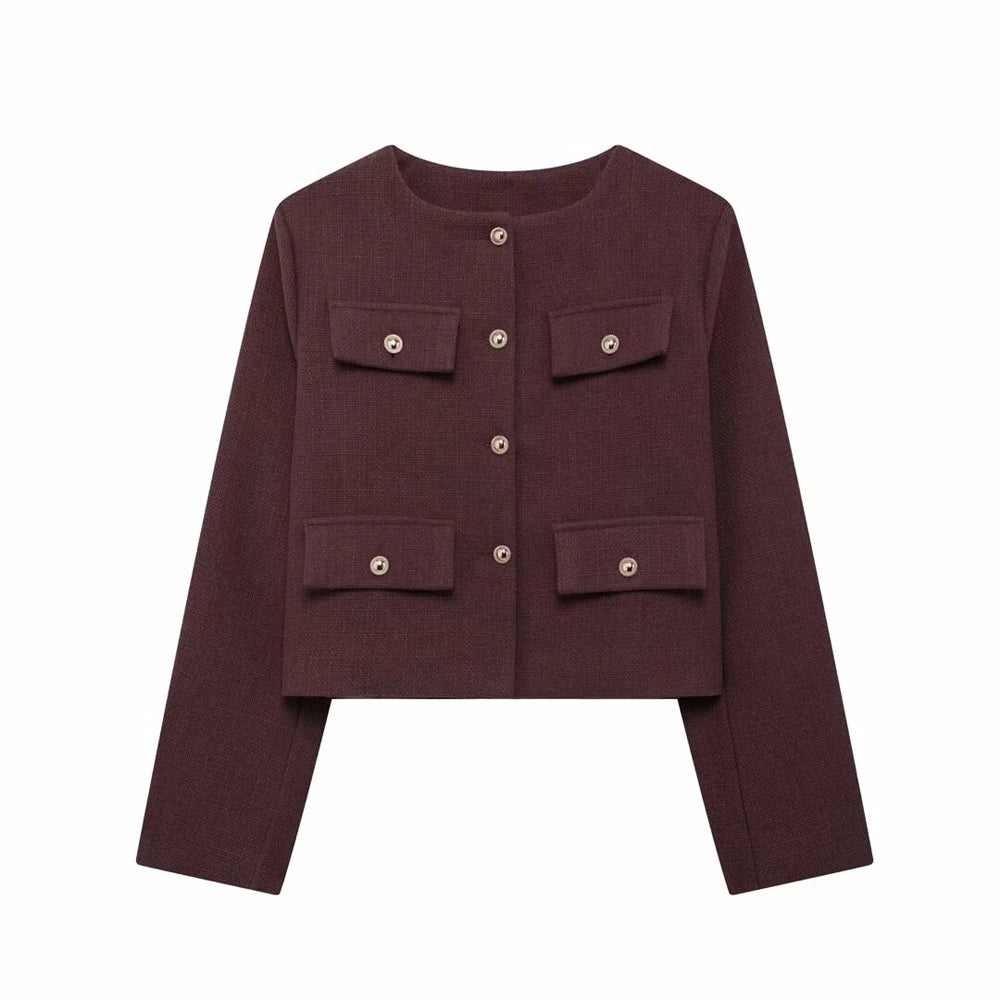 Women's Golden Button Jacket Chic Tops
