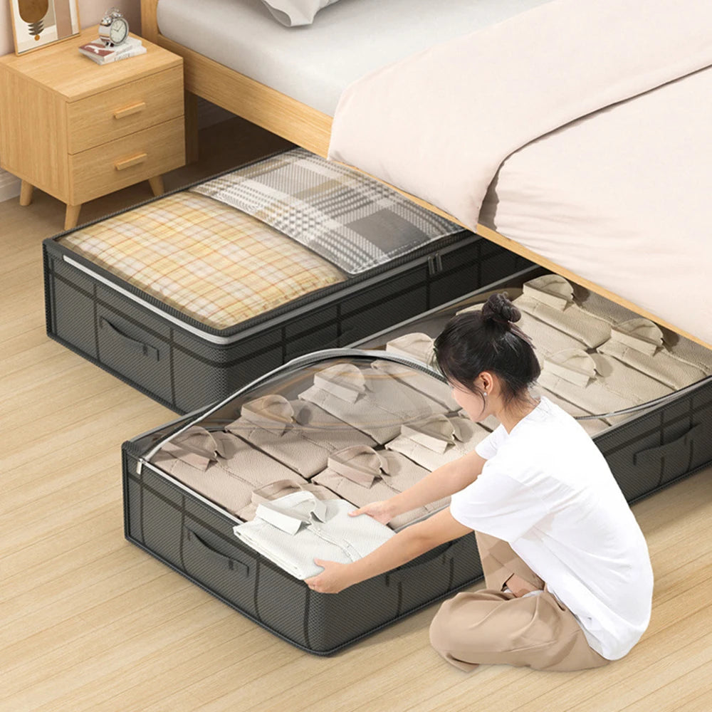 1/2PCS foldable non-woven bed bottom storage bag Large capacity clothing blanket storage bag Tidy bedroom closet dust space save