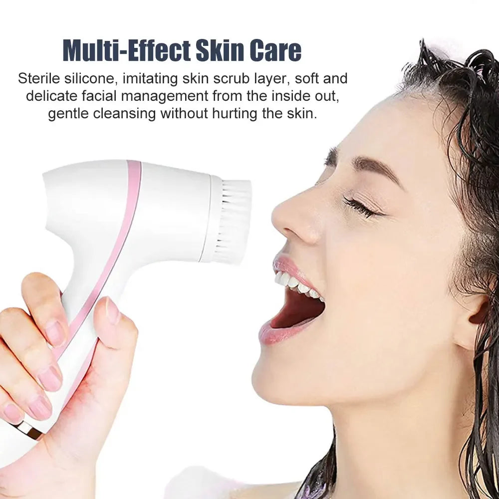 3 in 1 Electric Facial Cleansing Brush Silicone Rotating Face cleanser Brush Deep Cleaning brush Waterproof Facial Massager