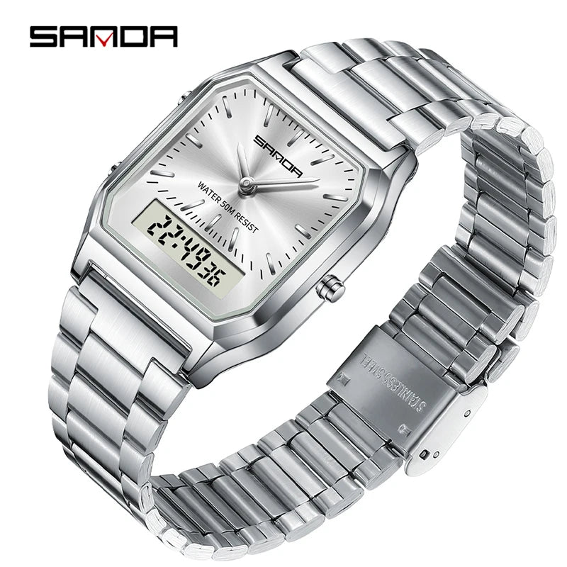 Luxury Style LED Digital Dual Display Clock Unisex