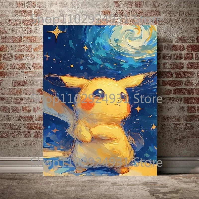 Classic Anime Pokemon Poster Pikachu Gengar Spray Charmander Starry Sky Series Canvas Painting Home Wall Decoration Art Painting
