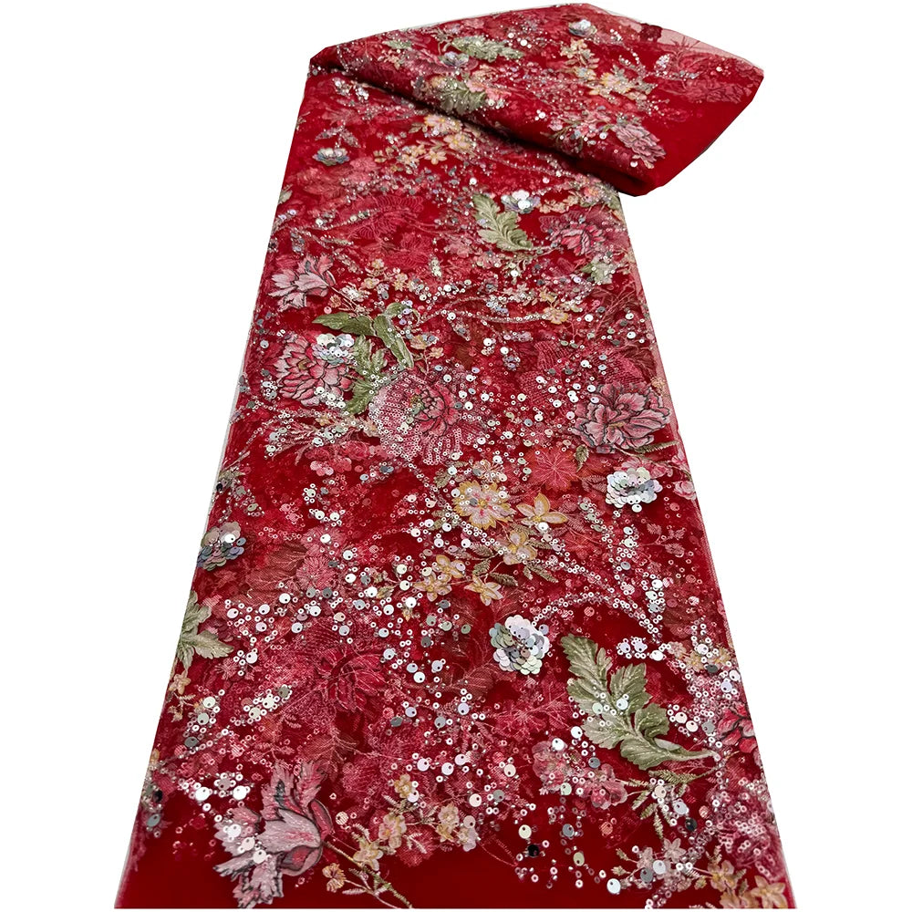 African Lace Fabric 2025 Sequins Beaded Embroidery Groom Nigerian Bridal High Quality French Tulle Lace Fabric For Wedding