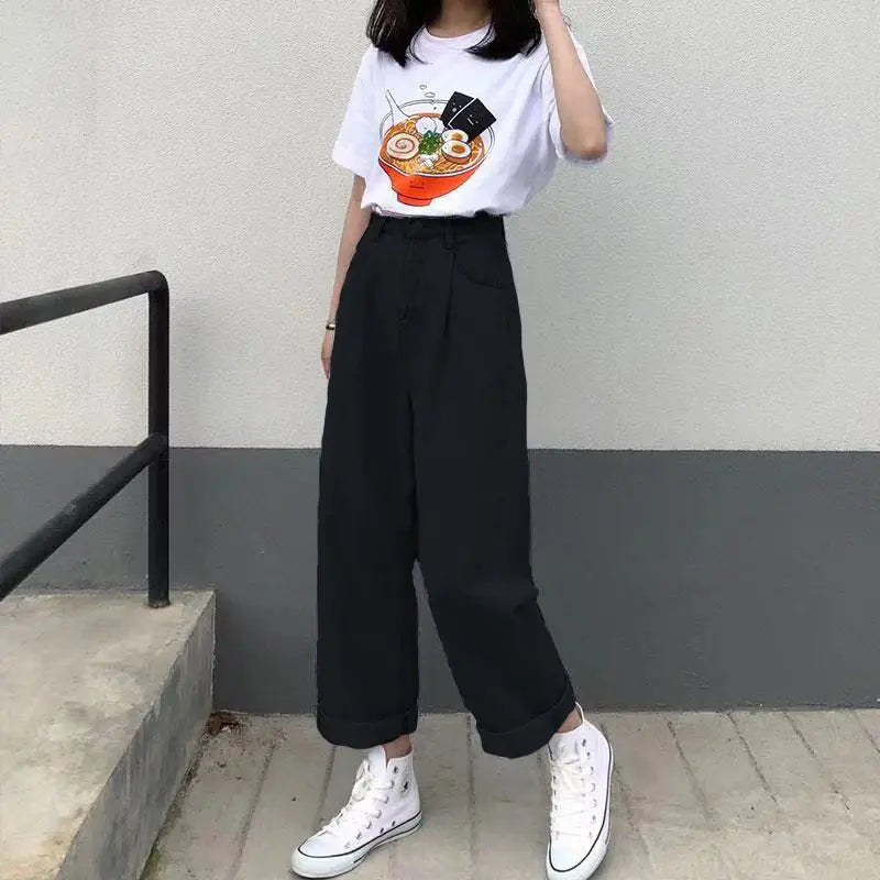 Work wear straight leg multi pocket mop pants for women
